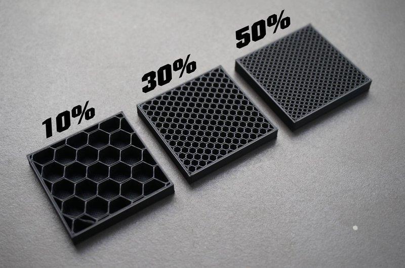 3 piece of 3D Print that shows different 3D Printing Infill Densities