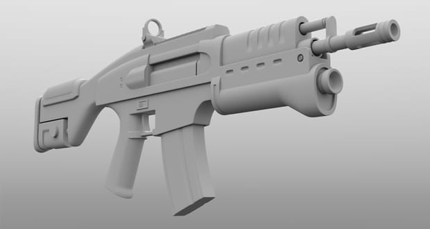 3D model of a firearm.