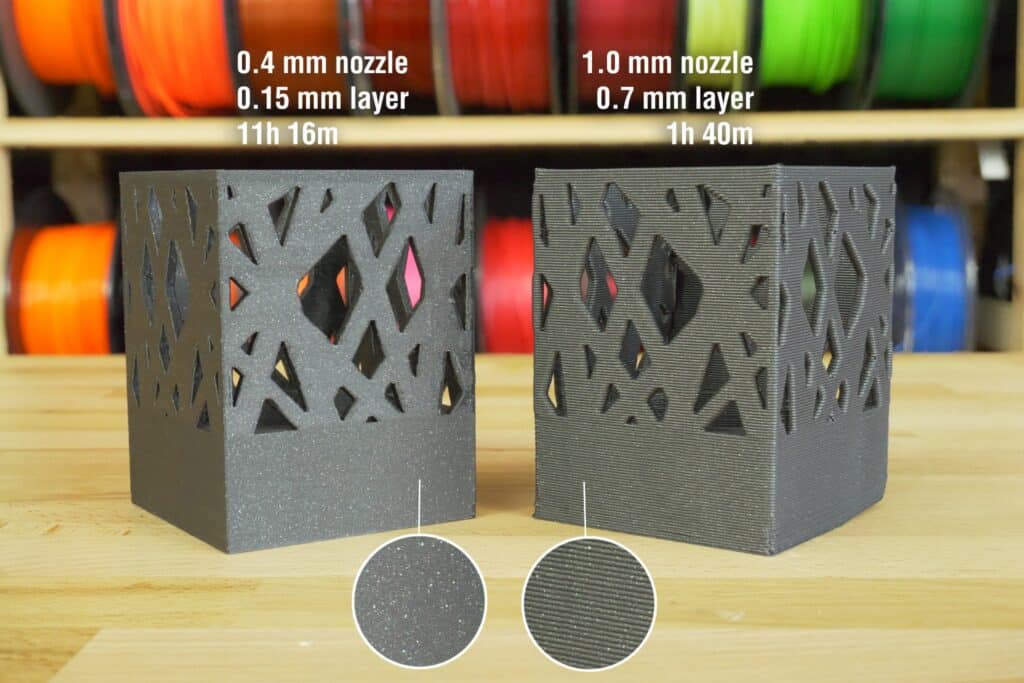 3d printing time difference between ender 3 nozzle sizes