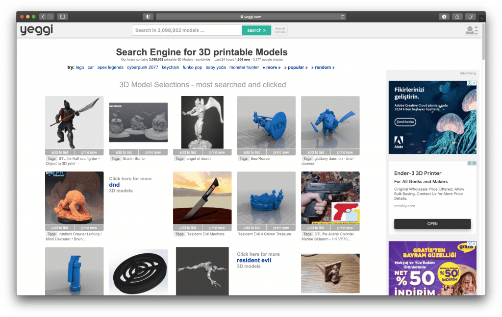 Top Websites with the Best 3D Printing STL Files Free - Yeggi