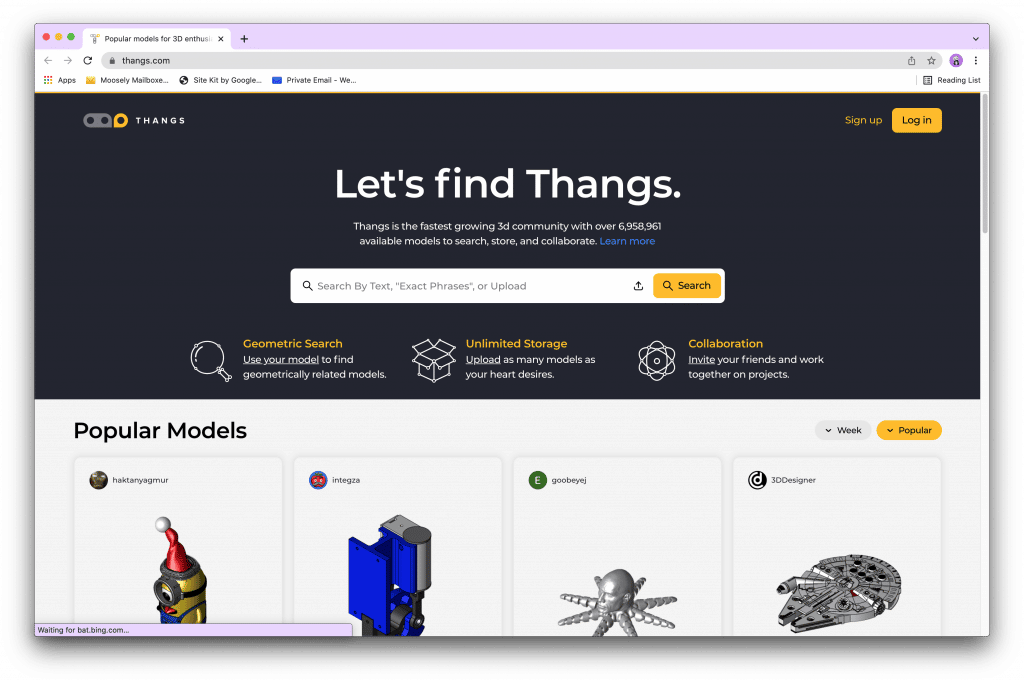 Preview of thangs Website with the Models for 3D Printing Free 