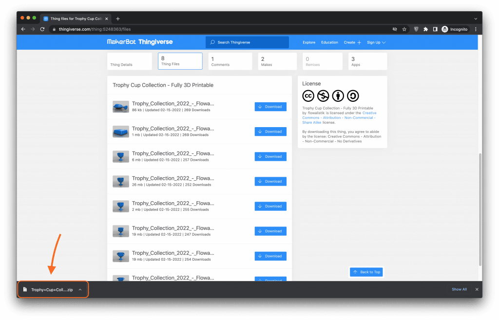 Manual Fix Thingiverse Download All Files Feature Step 4: You'll have all of the files in a convenient zip archive in no time