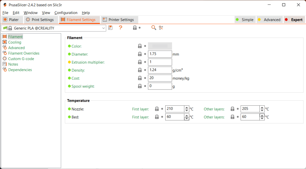 PrusaSlicer Temperature Settings Window to Prevent 3D Printing Layer Separation