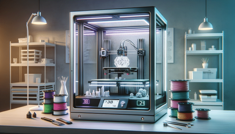 DALL·E 2023 11 26 21.52.06 A sleek and modern horizontal image for a blog post featured image depicting a well organized 3D printer enclosure. The enclosure is made of clear gl howto3Dprint.net Discover The World of 3D Print